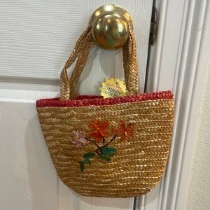 Straw bag girls floral embellished vintage